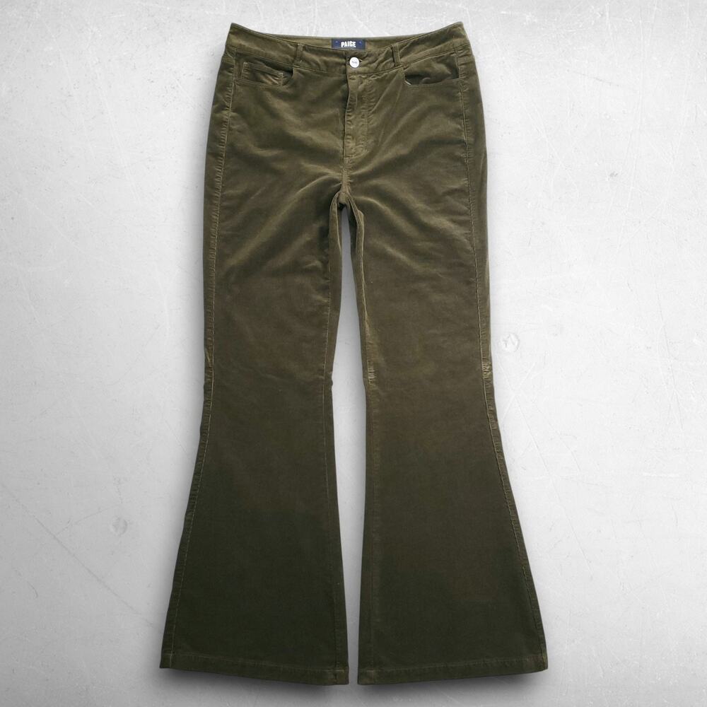 Paige Genevieve Flare Corduroy Pants Stretch Women 30 Dk Brushed Olive 70s Boho - Picture 3 of 15